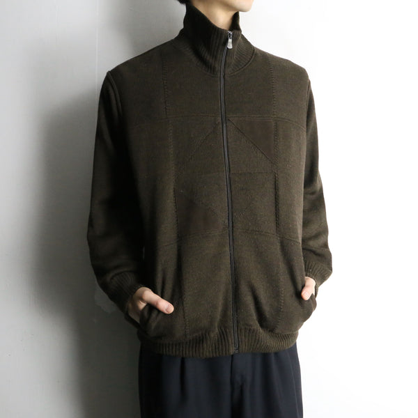 khaki switch design zip-up knit