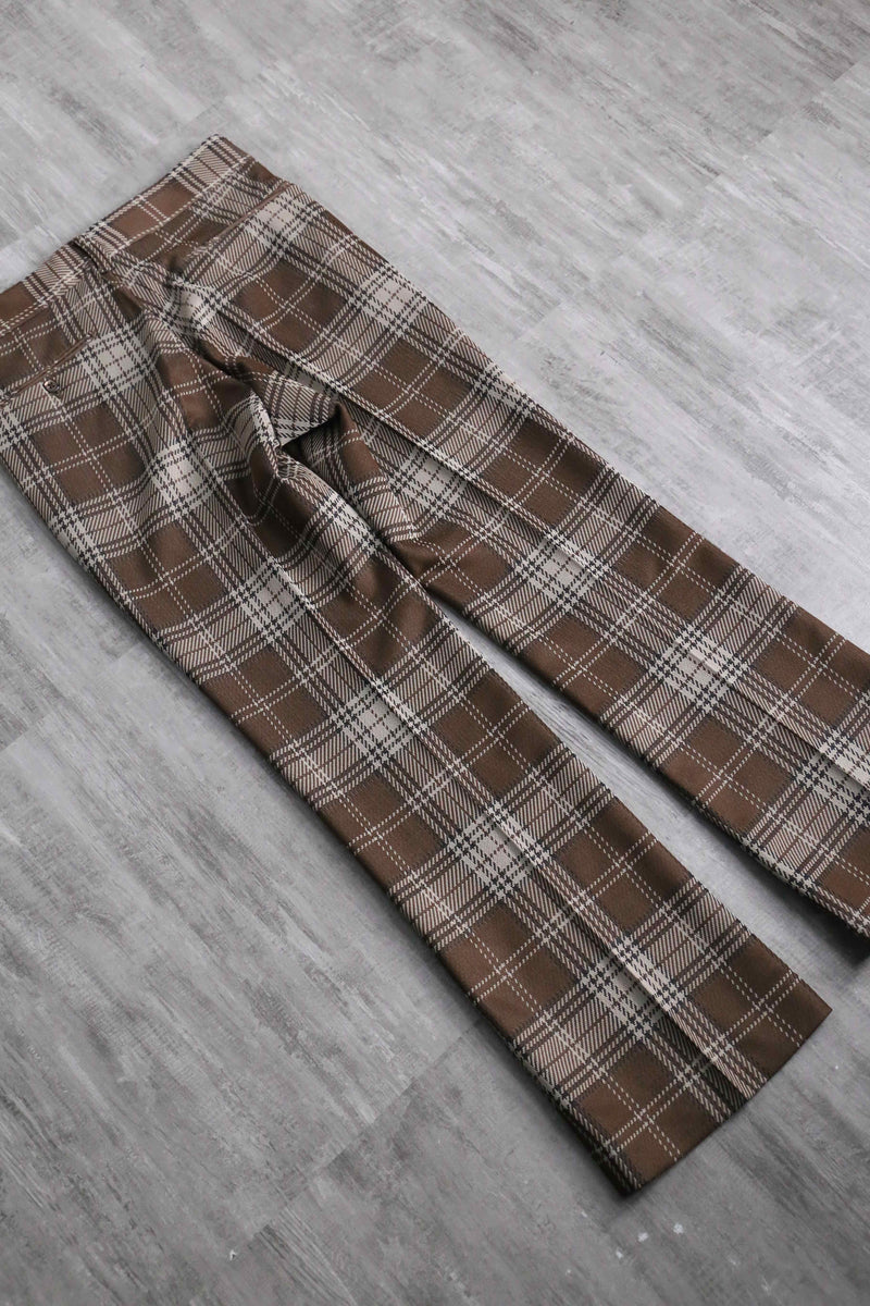 check pattern semi flare poly pants