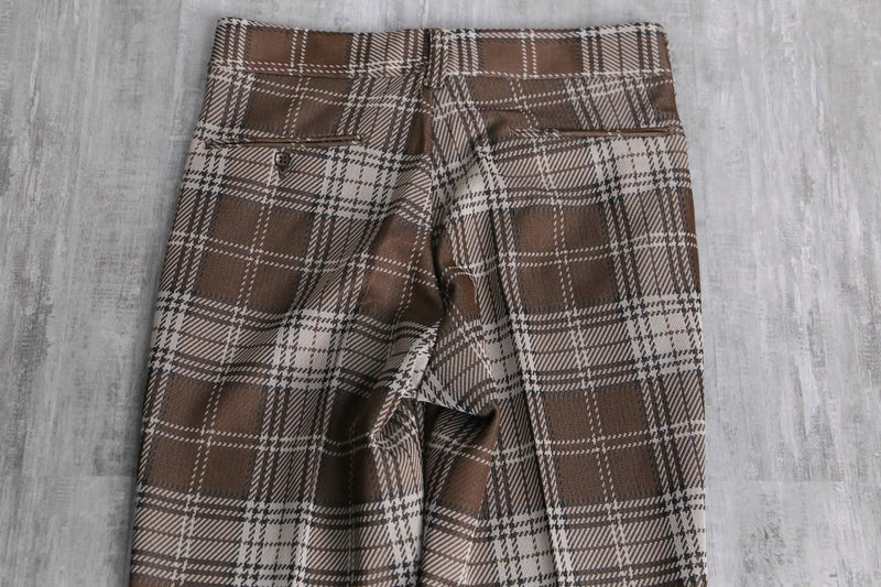 check pattern semi flare poly pants