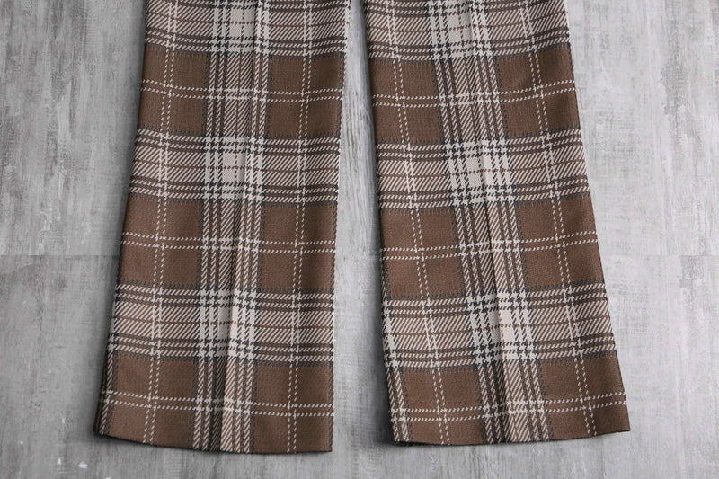 check pattern semi flare poly pants
