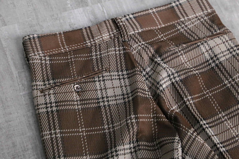 check pattern semi flare poly pants