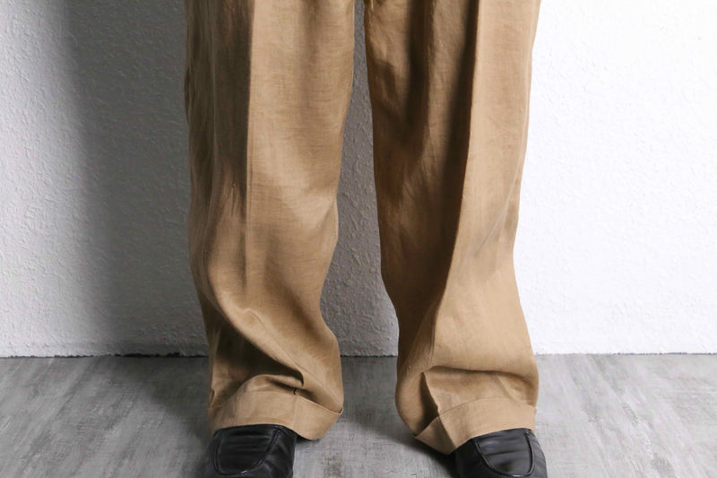 light brown open collar S/S shirt  linen set up