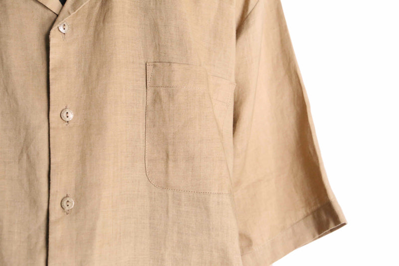light brown open collar S/S shirt  linen set up