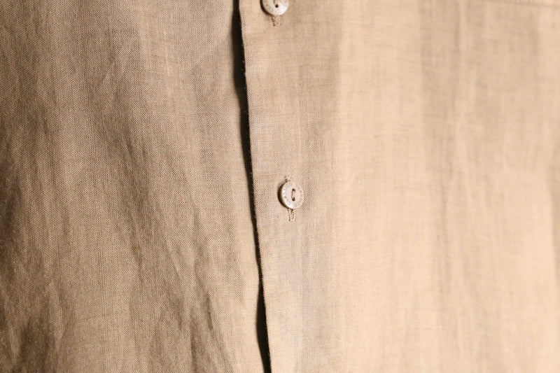 light brown open collar S/S shirt  linen set up