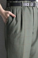 olive check two-tuck wool slacks