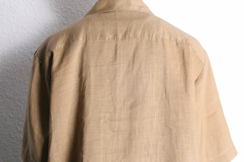 light brown open collar S/S shirt  linen set up