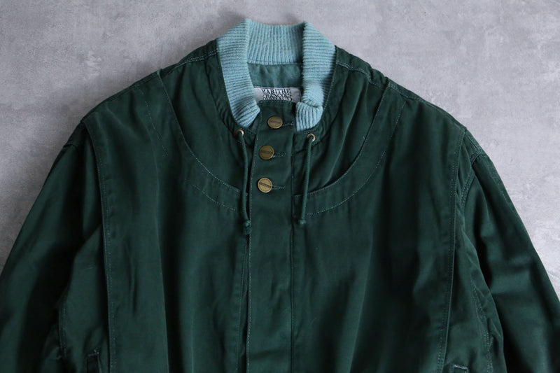 "80-90's MARITHE + FRANCOIS GIRBAUD" green color neck knit design belted zip blouson