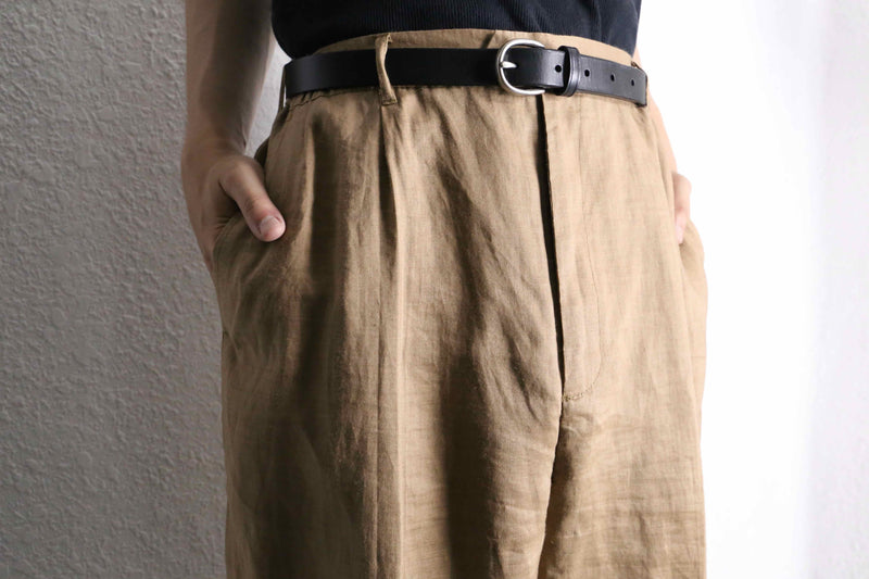 light brown open collar S/S shirt  linen set up