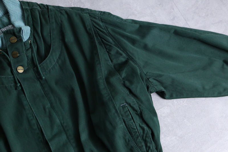 "80-90's MARITHE + FRANCOIS GIRBAUD" green color neck knit design belted zip blouson