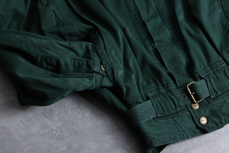 "80-90's MARITHE + FRANCOIS GIRBAUD" green color neck knit design belted zip blouson