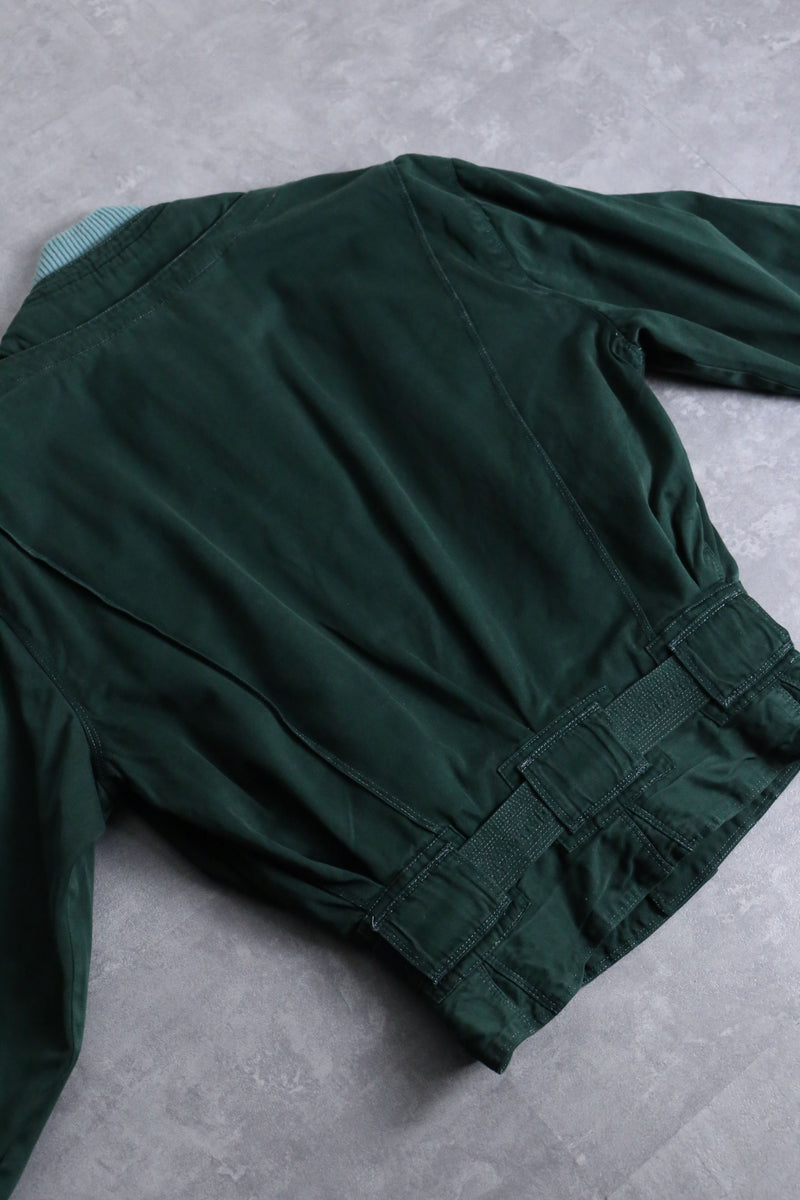 "80-90's MARITHE + FRANCOIS GIRBAUD" green color neck knit design belted zip blouson