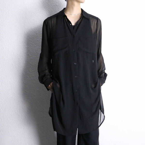 black long length L/S sheer shirt