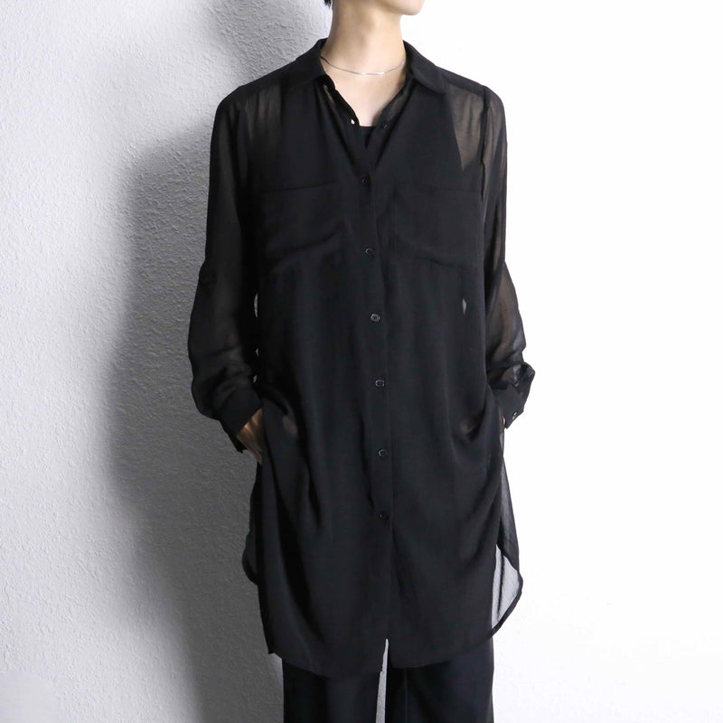 black long length L/S sheer shirt