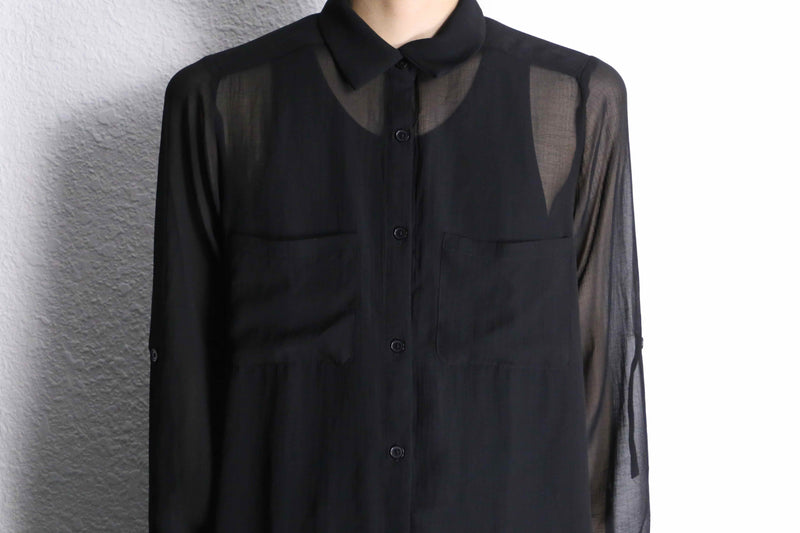 black long length L/S sheer shirt