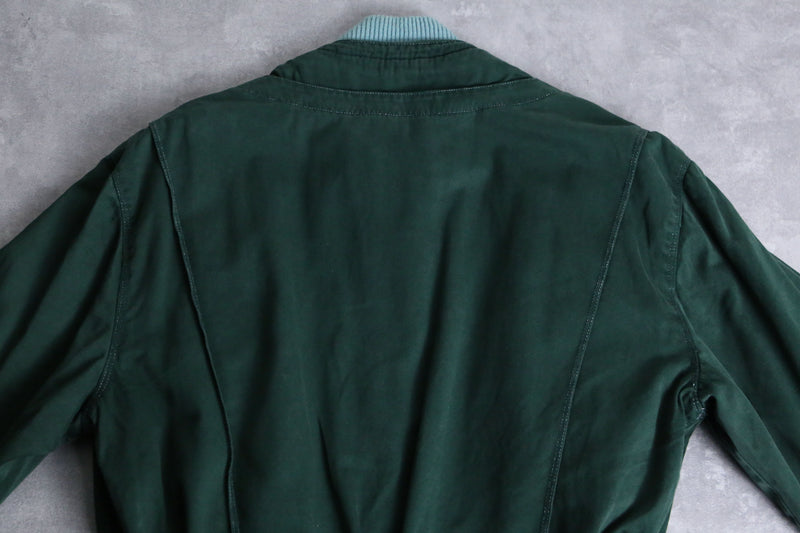 "80-90's MARITHE + FRANCOIS GIRBAUD" green color neck knit design belted zip blouson