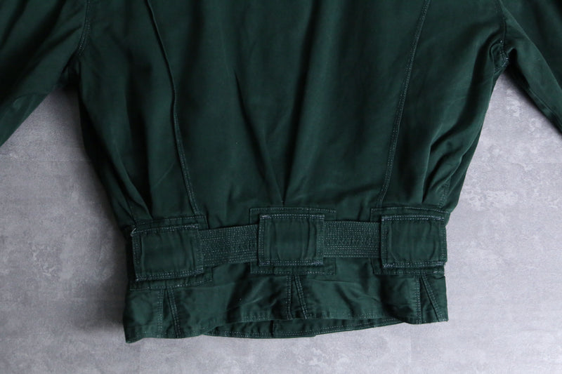 "80-90's MARITHE + FRANCOIS GIRBAUD" green color neck knit design belted zip blouson