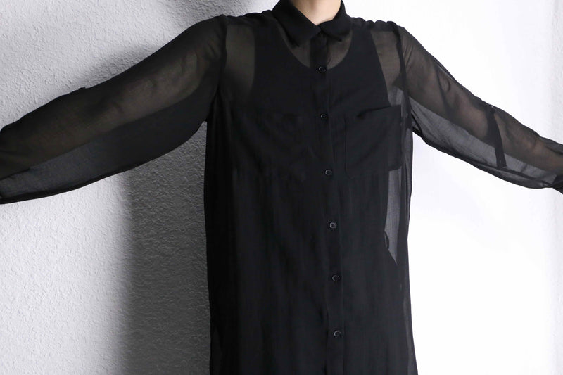 black long length L/S sheer shirt