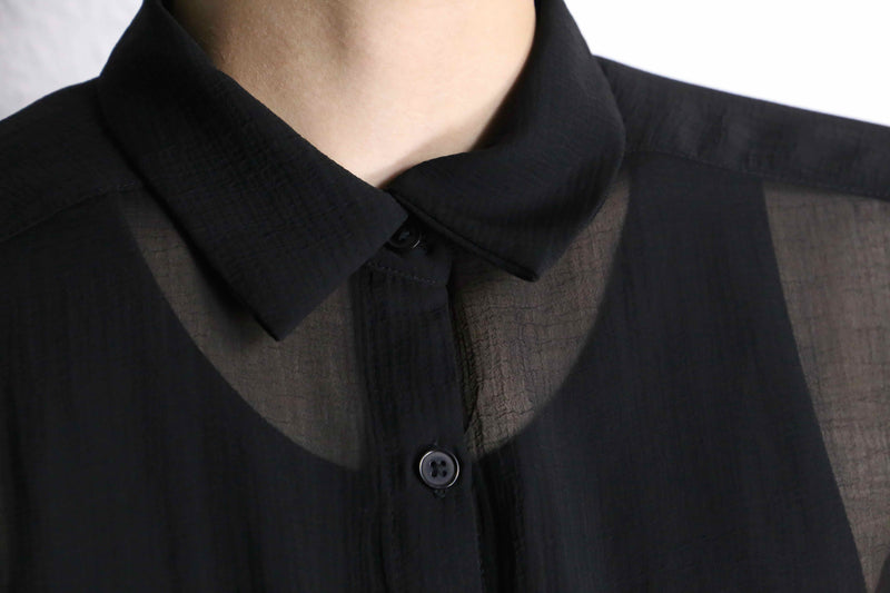black long length L/S sheer shirt