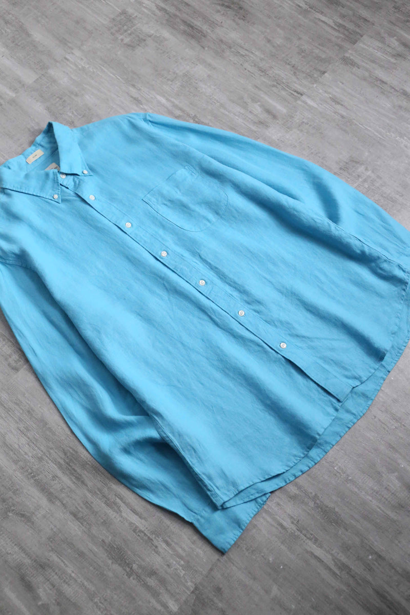 light blue color linen button-down shirt
