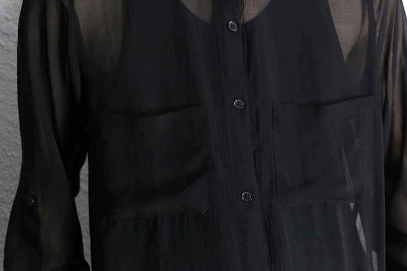 black long length L/S sheer shirt