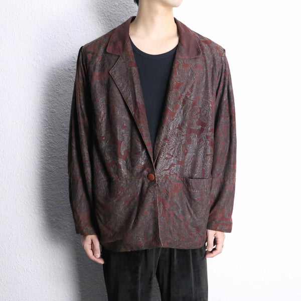 bordeaux big flower design soft leather easy jacket