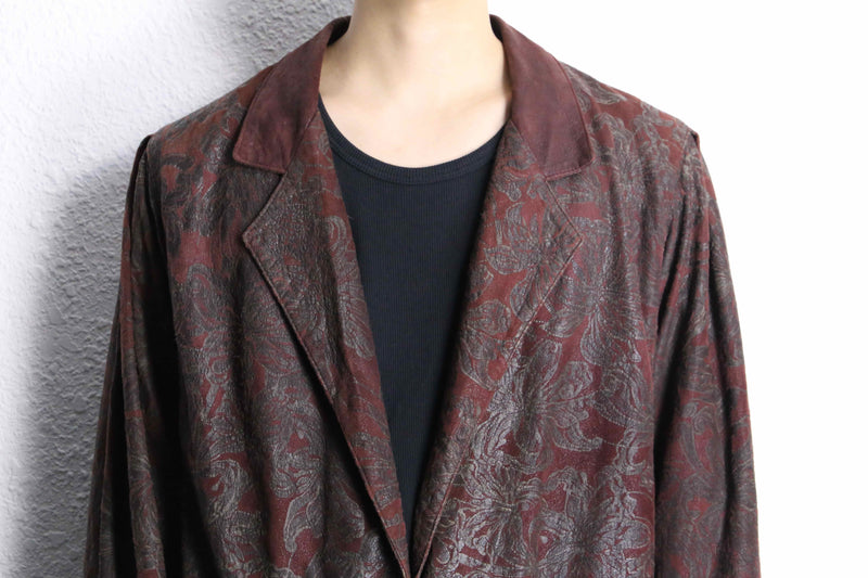 bordeaux big flower design soft leather easy jacket
