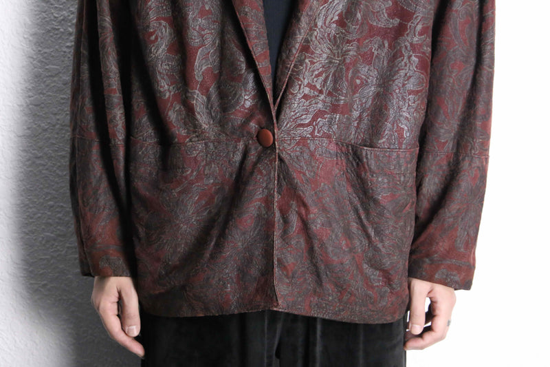 bordeaux big flower design soft leather easy jacket