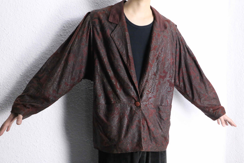 bordeaux big flower design soft leather easy jacket