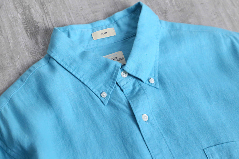 light blue color linen button-down shirt