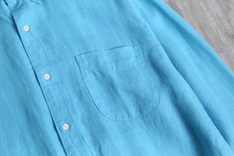 light blue color linen button-down shirt