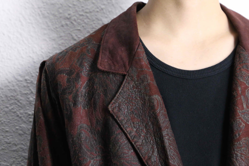 bordeaux big flower design soft leather easy jacket