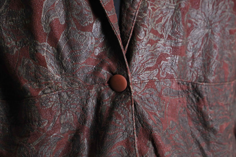 bordeaux big flower design soft leather easy jacket