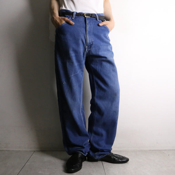 "KEY" wide tapered blue denim pants