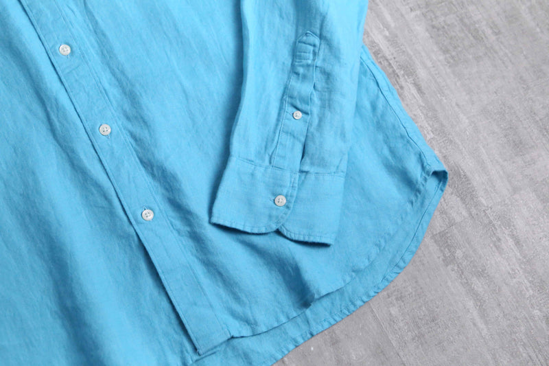 light blue color linen button-down shirt