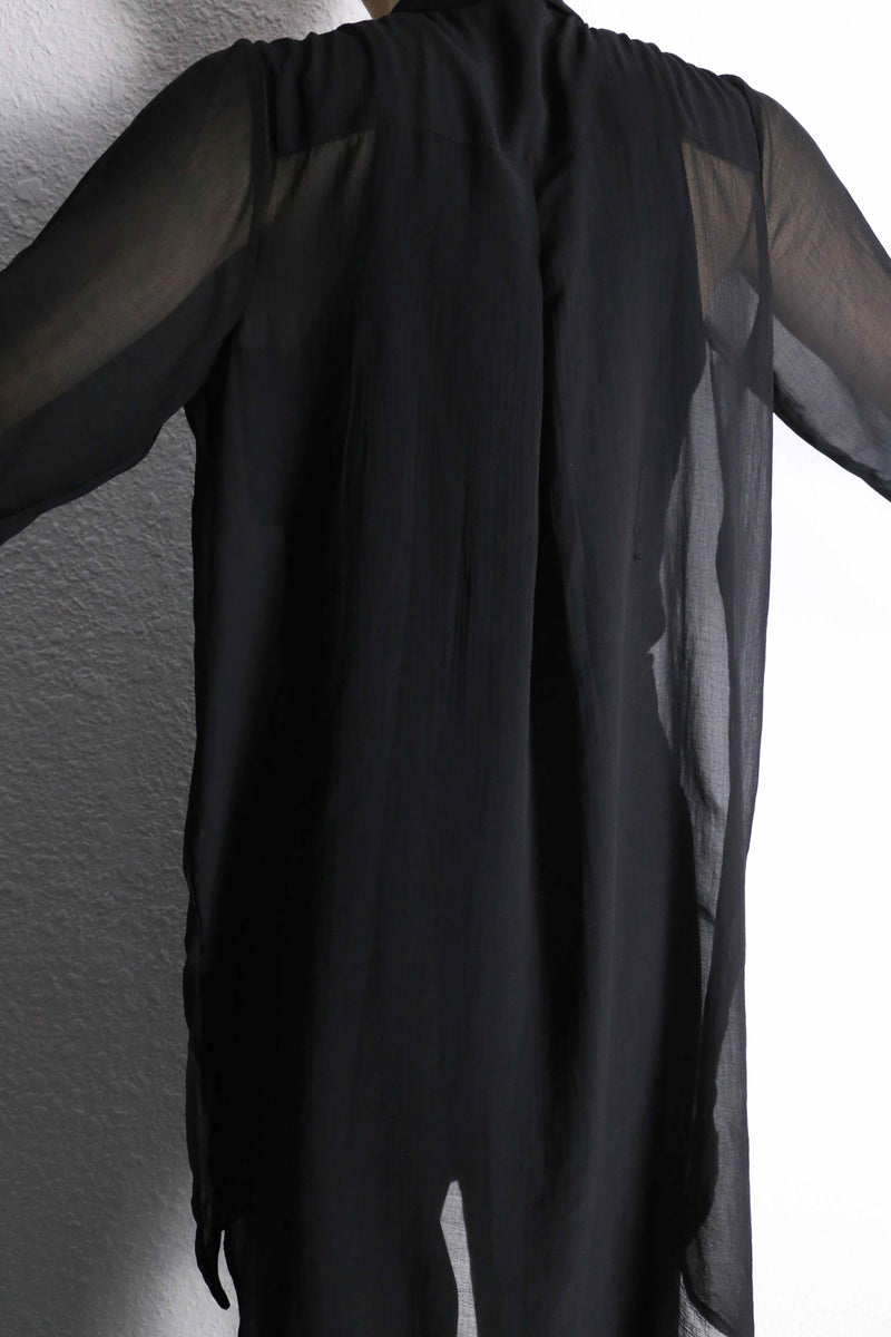 black long length L/S sheer shirt