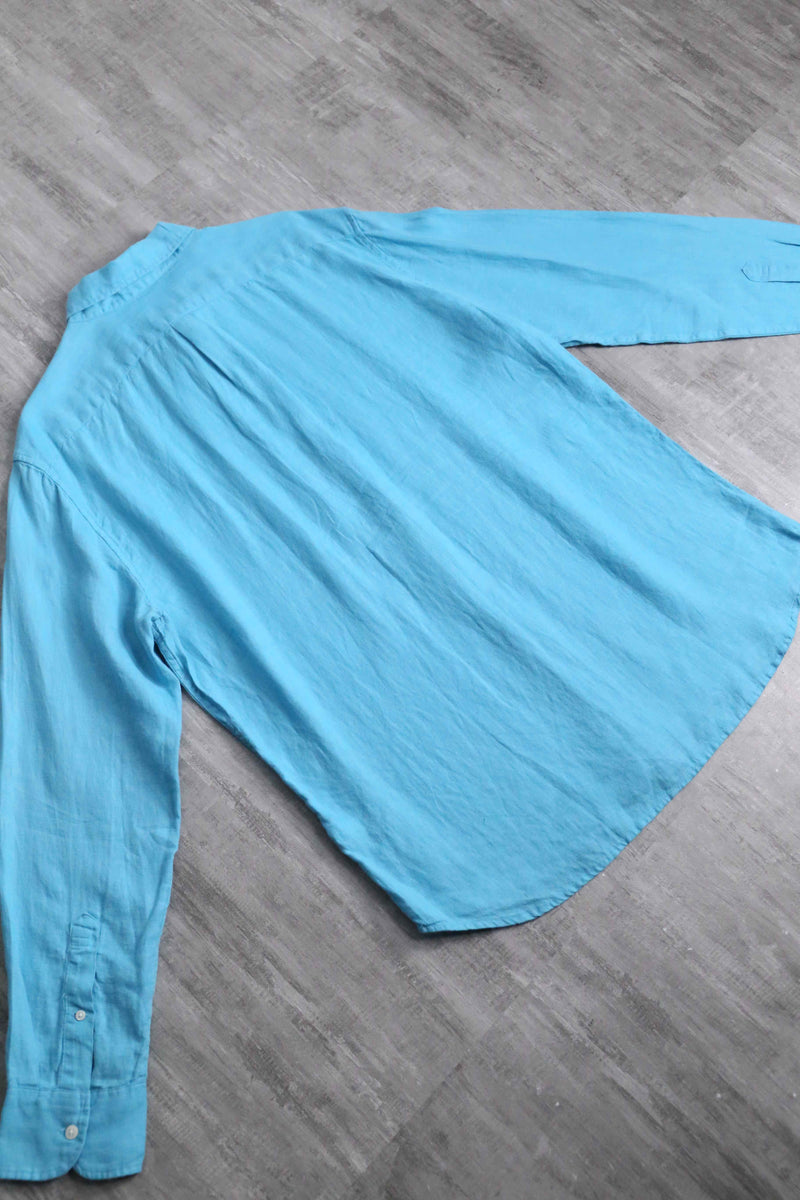 light blue color linen button-down shirt