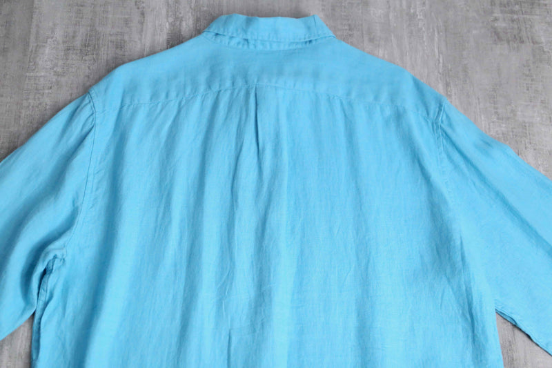 light blue color linen button-down shirt