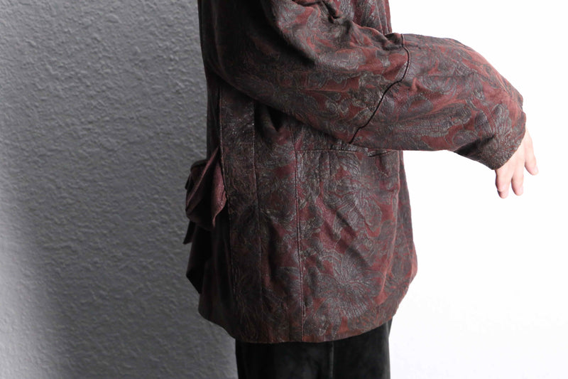 bordeaux big flower design soft leather easy jacket