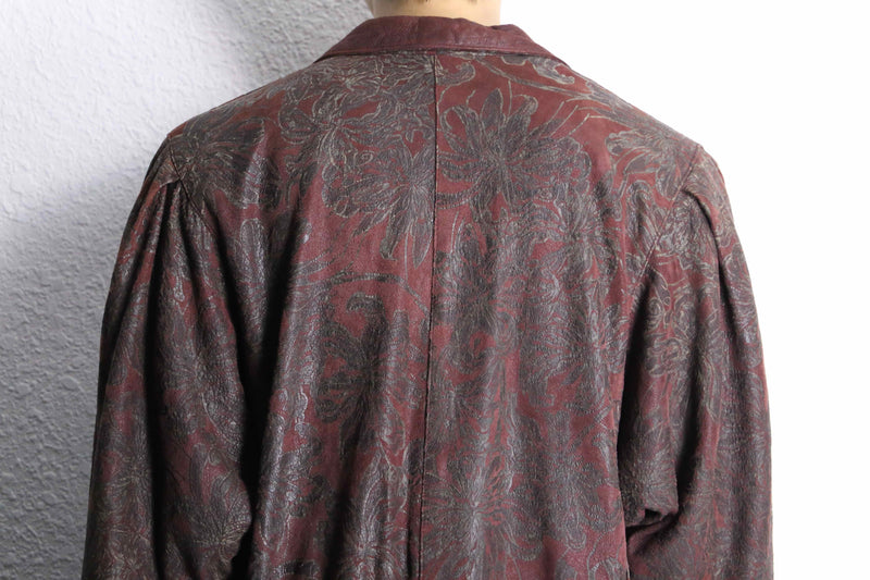 bordeaux big flower design soft leather easy jacket