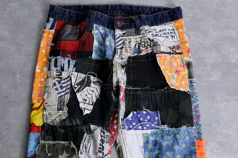 many patchwork design straight denim pants