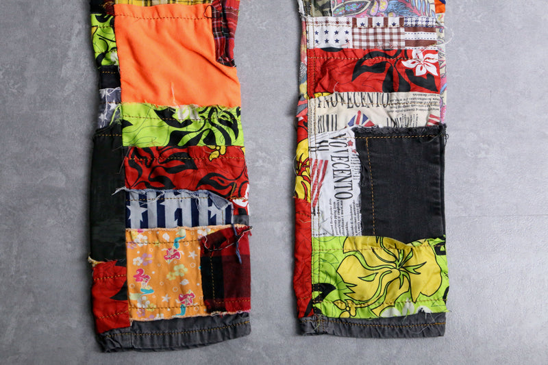 many patchwork design straight denim pants