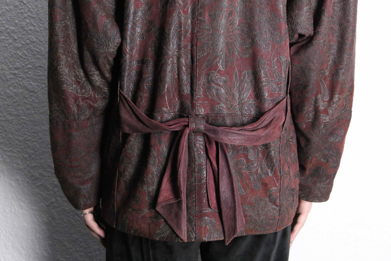 bordeaux big flower design soft leather easy jacket