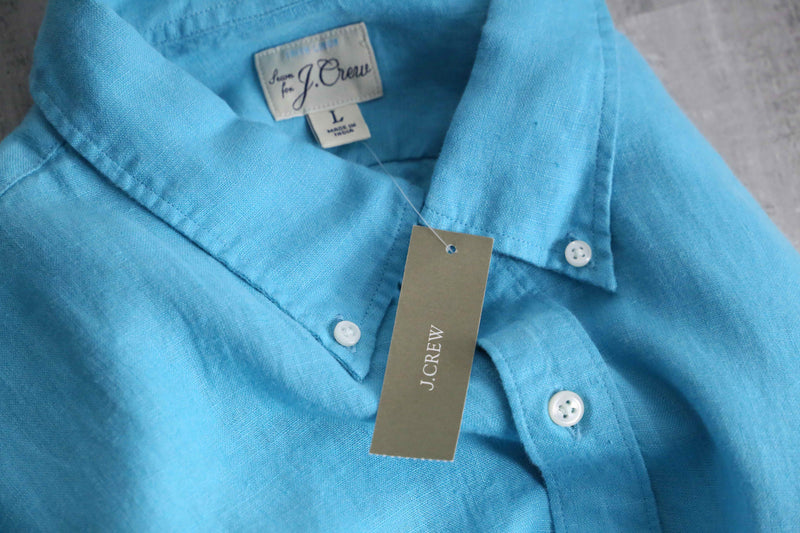 light blue color linen button-down shirt