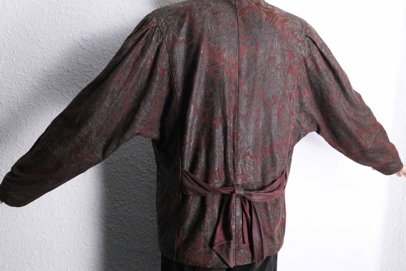 bordeaux big flower design soft leather easy jacket