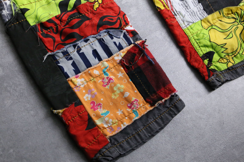 many patchwork design straight denim pants