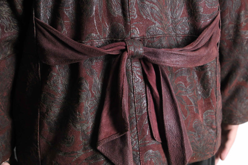 bordeaux big flower design soft leather easy jacket