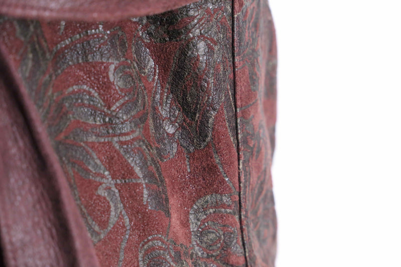 bordeaux big flower design soft leather easy jacket