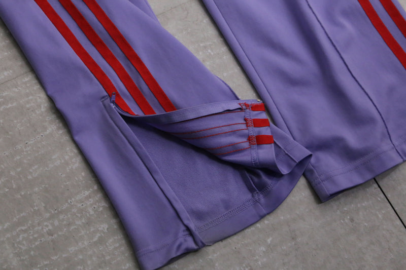 “adidas” purple × red flare track pants