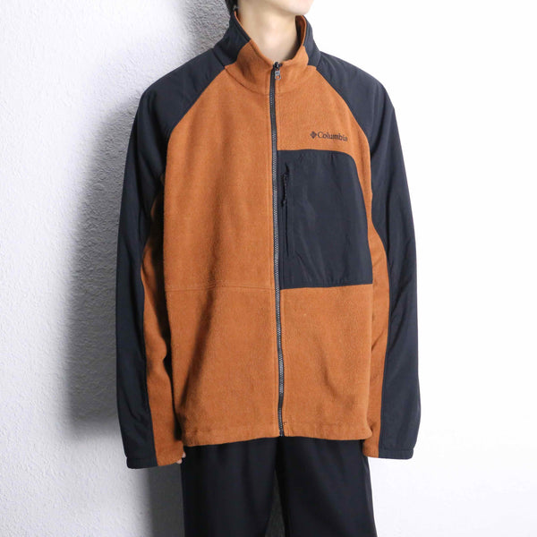 "Columbia" orange × black zip up fleece jacket
