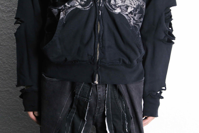 black grunge damage zip hoodie